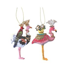 Gisela Graham Resin Ostrich/Flamingo w Parrot/Pot Decoration (Set of 2)